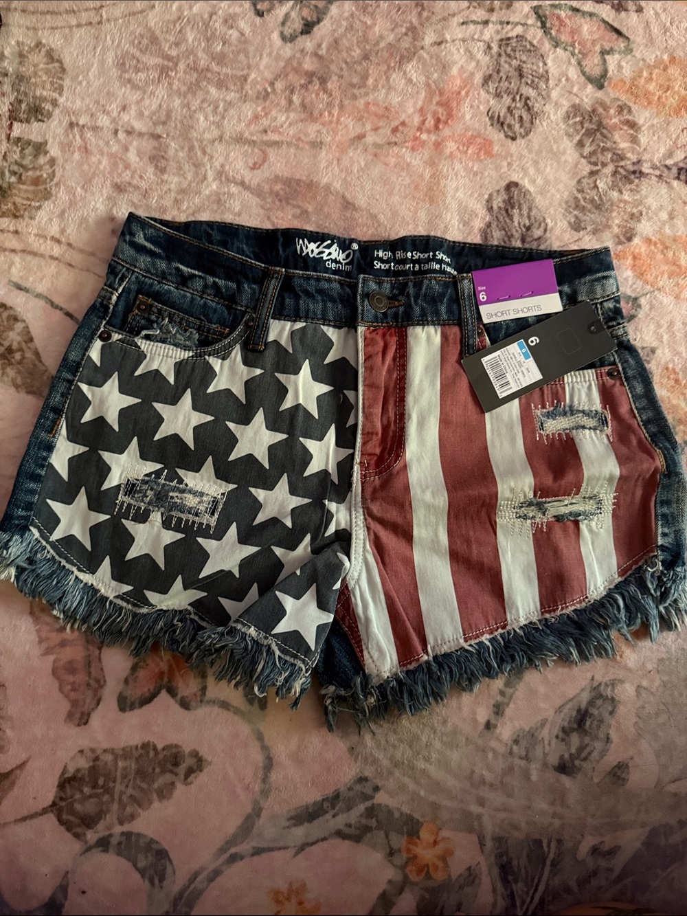Massimo American Flag Denim Shorts — Red, White & Blue